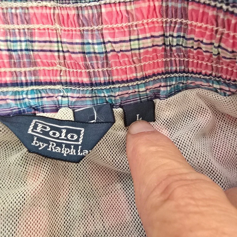 Polo Ralph Lauren Mens Pink Blue Plaid Swim Trunks Mesh Lining Size‎ L Large